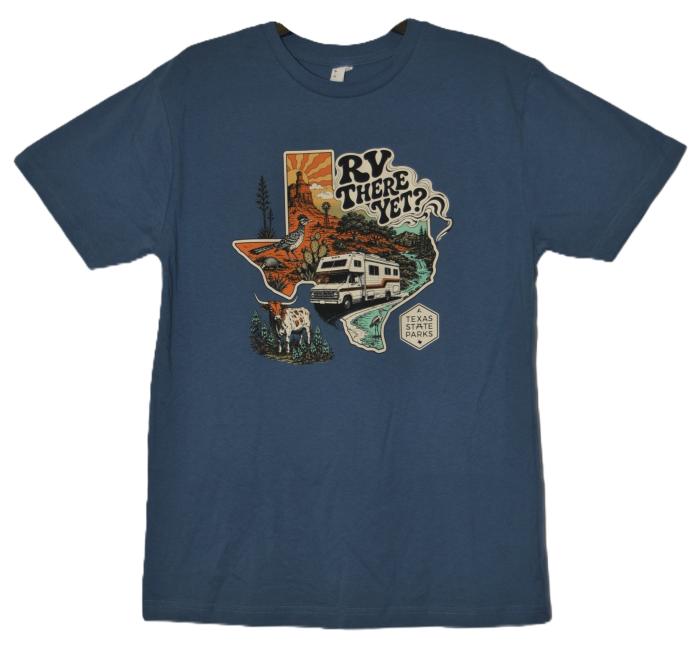 RV There Yet? "State Parks Tour" T-Shirt-RV There Yet Indigo Front Full
