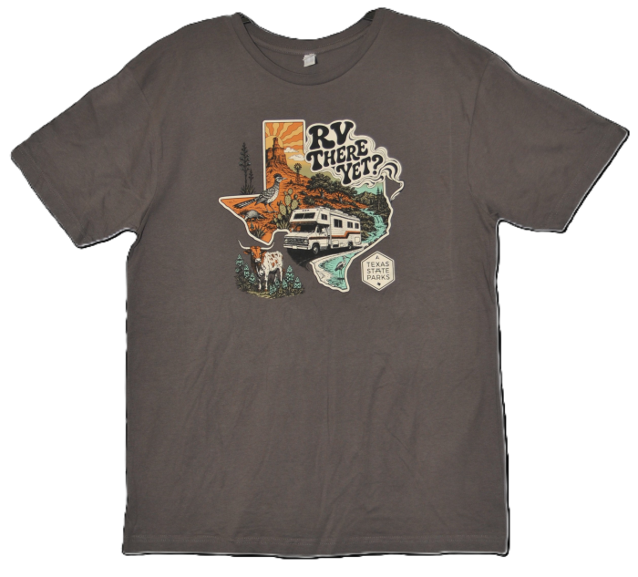 RV There Yet? "State Parks Tour" T-Shirt-RV There Yet Charcoal Front Full