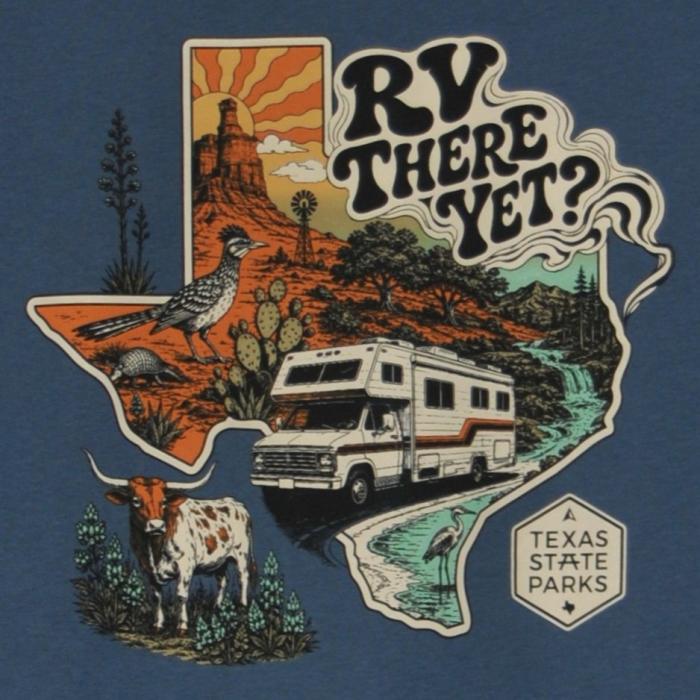RV There Yet? "State Parks Tour" T-Shirt-RV There Yet Indigo Front