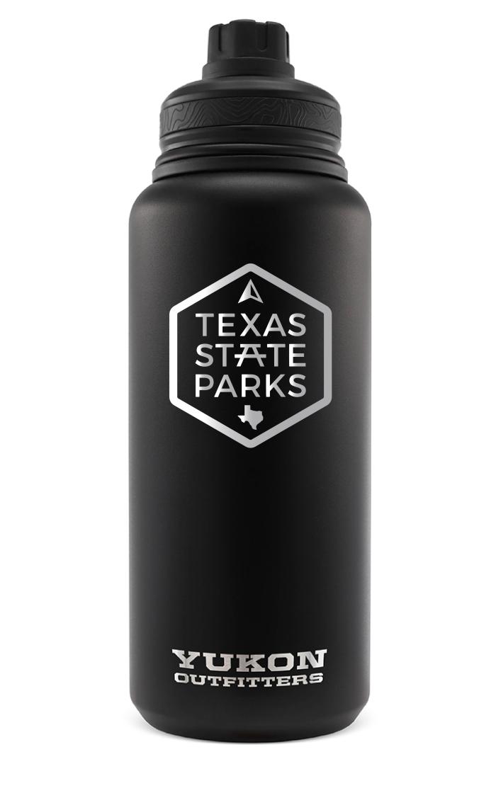 Surge Yukon Water Bottle-Texas State Parks 32 oz Black Surge Water Bottle-01